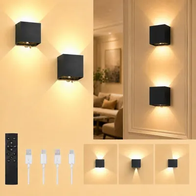 Produktbild von LED-Wandleuchte mit Fernbedienung - Wiederaufladbar (2 Stück)
