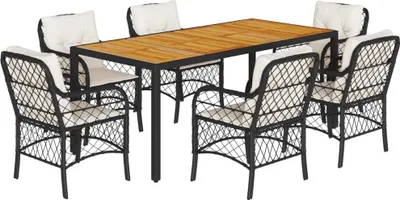 Produktbild von 7-tlg. Garten-Essgruppe mit Kissen Schwarz Poly Rattan