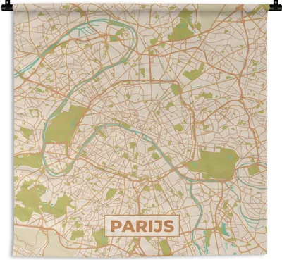 Produktbild von MuchoWow® Wandteppich Wandbehang Paris - Stadtplan - Vintage - Karte 90x90 cm Tapisserie Dekoration Wandtuch - Wandaufhänger