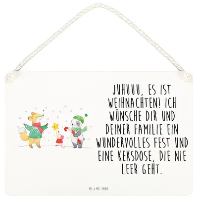 Produktbild von Mr. & Mrs. Panda Schild Winter Weihnachtsfreude DIN A4 - Weiß - Geschenk, Weihnachtsmann, Fuchs, Holzschild, Weihnachten, Türschild, Tannenbaum, Wandbild Holz, wandtafel