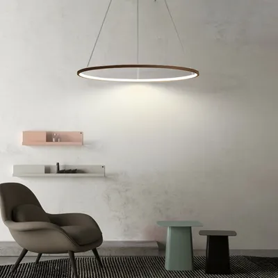 Produktbild von GreatDEshop2021, Moderne LED Ring-Pendelleuchte, Aluminium, Kaffeefarbe, 34W, Durchmesser 60cm, Höhe 2cm, 3 Lichtfarben, für Wohn-, Schlaf- & Esszimmer, 15-20 qm