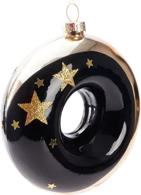 Produktbild von BRUBAKER Premium Weihnachtskugel Donut - Sterne Gold und Schwarz - 10 cm Baumkugel aus Glas - Handbemalt