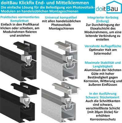 Produktbild von 100x Endklemme Klickfix schwarz 30-40mm Solarmodul Halterung Modulklemme Solar Modul Klemme Befestigung Halterung PV Montage Panel Aluminium Profil