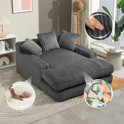 Zdjęcie produktu dla Sweiko Nowoczesna sofa sztruksowa Cloud Kanapa z 3 miękkimi poduszkami, wygodna sofa jednoosobowa do salonu, mieszkania, biura (ciemnoszara)