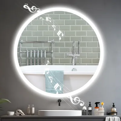 Produktbild von YOLEO Badspiegel mit Licht, rund, Badspiegel LED mit Bluetooth-Lautsprecher, Touch-Schalter und explosionssicherem Glas, 3 einstellbare Lichtfarben