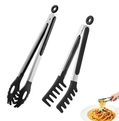 Productafbeelding van Set van 2 spaghettizangen en spaghettilepel, roestvrij stalen en siliconen keukenhulpjes