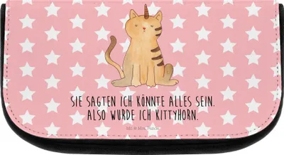 Produktbild von Mr. & Mrs. Panda kosmetiktäschchen Einhorn Katze - Rot Pastell - Geschenk, Regenbogen, Unicorn, Organizer, kosmetik, Make-Up Tasche, Kosmetiktasche, Katzer, Schminktasche
