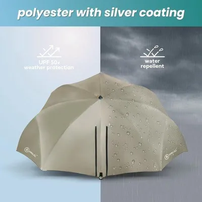 Immagine prodotto di Ombrellone da spiaggia con finestra laterale e protezione antivento - Poliestere resistente ai raggi UV - Colore kaki