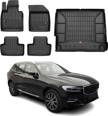 Zdjęcie produktu dla Zestaw dywaników podłogowych i wykładziny bagażnika OMAC do Volvo XC60 2017-2025 gumowy czarny 5x