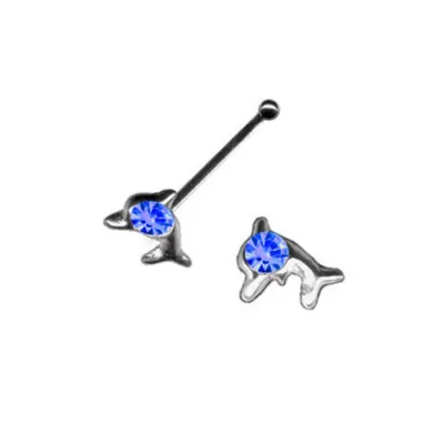 Produktbild von Nasenpiercing: Nasenstecker Piercing Delfin Delphin 925 Silber Dunkelblau
