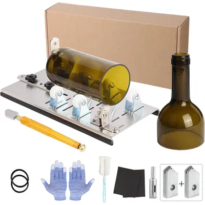 Produktbild von Glasschneider für Flaschen Edelstahl Set, DIY Flaschen Cutter mit 5 Verstellbare Räder, Flaschenschneider Set, mit Zubehör, Glasflasche schneiden