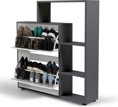 Produktbild von Famanu Schuhschrank Grau 2 Türen Weiß mit Ablage