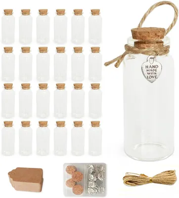 Zdjęcie produktu dla Szklane Butelki Z Korkiem 24 Sztuki, 25 ml, Do Dekoracji, Rękodzieła, Imprez, Kuchni