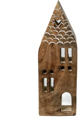Produktbild von Holz Deko-Haus braun 7 x 22cm mit Herz Tischdeko Landhaus Dekofigur Winter