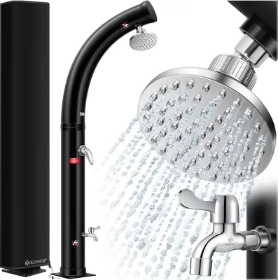 Produktbild von KESSER® Solar Gartendusche Solardusche Bogen mit Schutzhaube | warmes Wasser max. 60°C Pooldusche Camping | Regenduschkopf & Wasserhahn | Gartenschlauch-Anschluss