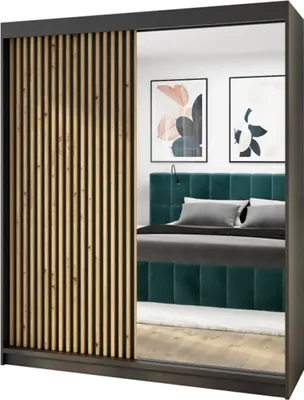 Produktbild von Schwebetürenschrank MIT,  2-türig Schrank 120 cm mit Spiegel (Weiß, Schwarz, Sonoma)