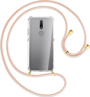 Produktbild von Handykette Backcover-Schutzhülle mit Band (Metall goldfarben) für Nokia 2.4 - rose peach