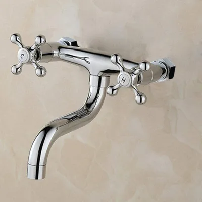 Produktbild von Wandarmatur Spültischarmatur Armatur Küche Küchenarmatur 2 Griff Wasserhahn schwenkbarer Auslauf Messing für Küche/Keller