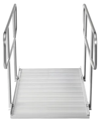Produktbild von SucceBuy Rollstuhlrampe mit Handläufen, 1806x830x1080 mm Schwellenrampe mit 453,6 kg Tragfähigkeit, Rutschfeste Aluminium-Auffahrschiene, Tragbare Rampe für Scooter, Türschwellen, Bordsteine und Treppen