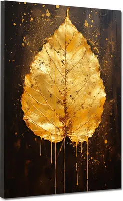 Produktbild von Abstrakt goldenes Blatt Leinwandbild Wandbild Kunstdruck XL Wanddeko: 90x120x2cm