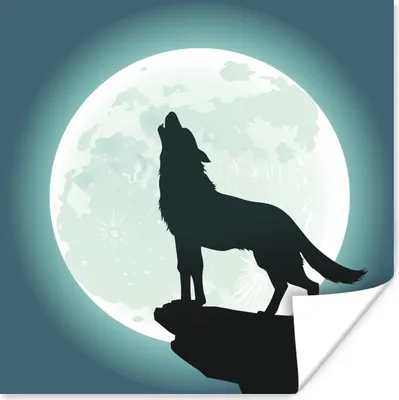 Produktbild von MuchoWow® Poster Wolf - Mond - Stein 100x100 cm - Babyzimmer