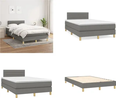Produktbild von vidaXL Boxspringbett mit Matratze Dunkelgrau 120x200 cm Stoff - Boxspringbett - Boxspringbetten - Bett - Schlafzimmermöbel