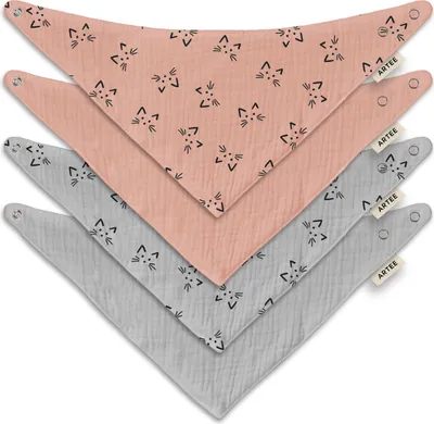 Produktbild von Musselin Halstücher Set 4 Stück Größe M Dreieckstücher Spucktücher Baumwolle Lätzchen Baby und Kleinkind