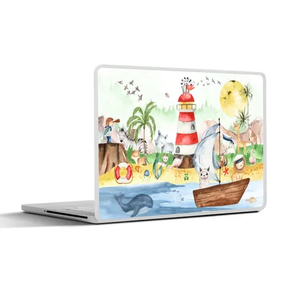 Produktbild von MuchoWow® Laptop Aufkleber Sticker Cover Strand - Tiere - Kinder - Leuchtturm - Jungen 30x22 cm - Laptop-Sticker