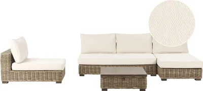 Produktbild von BELIANI Lounge Set Grau Rattan 4-Sitzer Linksseitig mit Auflagen Cremeweiß Tisch und Lounger Boho Gartenausstattung Terrasse Outdoor