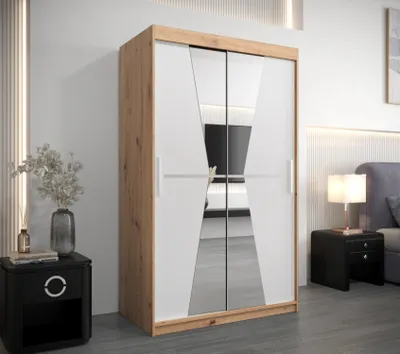 Produktbild von Kleiderschrank mit Spiegeln MILANA – Breite 120 cm, Eiche artisan / weiß