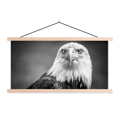 Produktbild von MuchoWow® Textilposter Adler - Raubvogel - Schwarz - Weiß - Tiere 60x30 cm mit holzfarbenen Rahmen - Dekoration