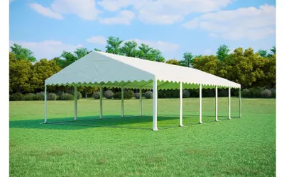 Produktbild von Partyzelt 6x10 m PREMIUM – PVC-Plane 500 g/m², flammhemmend, Bodenrahmen + Dachverstrebungen, bis 120 Personen - Weiß