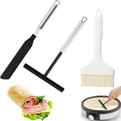 Imagen del producto de Juego de 3 espátulas para cocinar, de acero inoxidable y silicona, ideales para crepes y tortillas, 3 unidades, utensilios de cocina