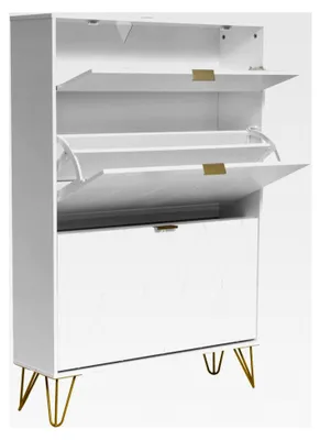 Produktbild von Schuhschrank mit 2 Klappen, 80 x 24 x 120 cm für 16 Paar Schuhe und 1 Schublade, Weiß, schmaler Schuhkipper, Flurschrank, platzsparend