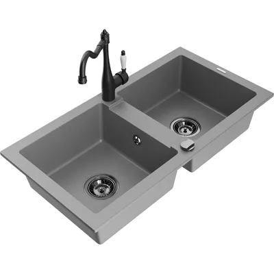 Obrázek produktu pro Mexen Mario 2-miskový granitový dřez s kuchyňskou baterií Carla, Šedá - 6504-71-670700-70-B