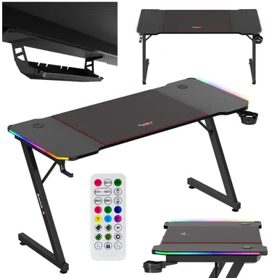 Zdjęcie produktu dla huzaro Hero 3.3 RGB | LED Gaming PC Desk | Including Mouse Pad | Headphone Hook Cup Holder | Cable Organiser | 140x60cm | Black