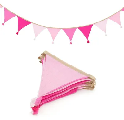 Produktbild von Wimpelkette Stoff 2,8 m mit Quasten Rosa-pink-mix für Kinderzimmer Babyzimmer