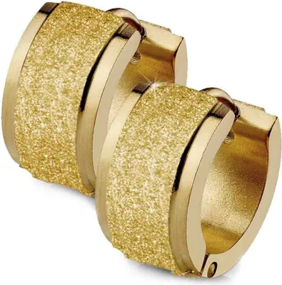 Produktbild von viva-adorno 1 Paar Damen Ohrringe Glitzer Creolen Edelstahl sandgestrahlt ER94_dia, gold