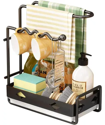 Produktbild von Spülbecken Organizer mit Spültuchhalter und Tropfschale Schwarz 25x15x29 cm Edelstahl