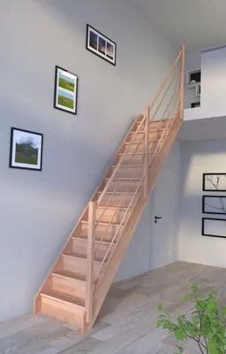 Produktbild von Holztreppe Rhodos in gerader Ausführung-Buche-Holz-Holz Design Geländer-rechts-mit Setzstufen