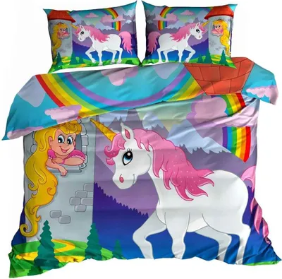 Produktbild von Bettwäsche aus Baumwollsatin 3D 160 x 200 cm EINHORN