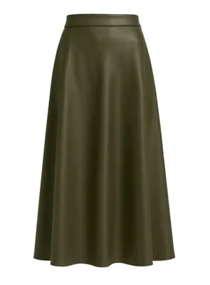 Produktbild von 404_Mississhop Damen A-Linien langer Rock mit Gürtel – Kunstleder Oliv