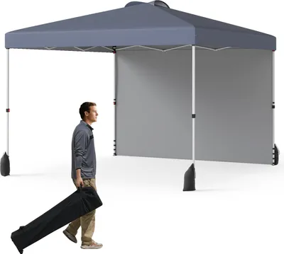 Produktbild von GOPLUS Pavillon 3 x 3 m, Gartenpavillon mit Seitenwand & 4 Sandsäcke, UV Schutz 50+, Pop up Faltpavillon mit Rolltasche, 8 Heringen, Grau