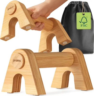 Produktbild von Liegestützgriffe aus Holz - 2x Gelenkschonende & Rutschfeste Paralletes mit Tasche - Ergonomische Push Up Bars für Calesthenics, Handstand & Liegestütze - Perfekt für Zuhause, Fitnessstudio & Outdoor