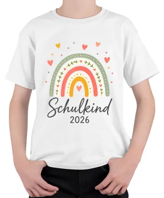 Produktbild von Schulkind 2026 Regenbogen Boho Einschulung Mädchen Schultüte Kinder T-Shirt, Weiß, 128