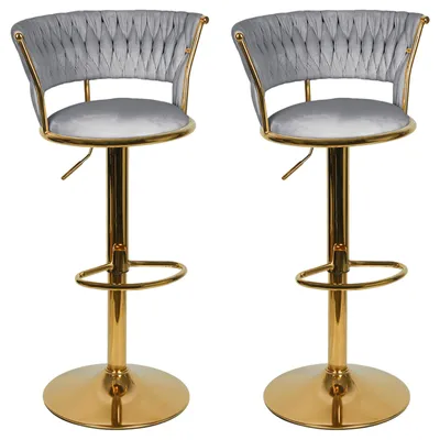 Produktbild von 2er Set Barhocker mit Lehne aus Samt 360° drehbar höhenverstellbar Barstuhl Barhocker Bistrohocker Grau