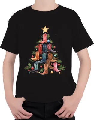 Produktbild von Stiefel Weihnachtsbaum - Weihnachten Weihnachtsgeschenk Christmas Uni Kinder T-Shirt, Schwarz, 128