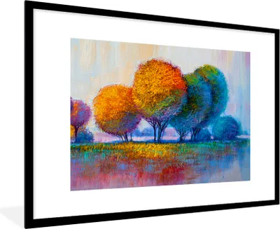 Produktbild von MuchoWow® Gerahmtes Poster Malerei - Ölgemälde - Natur - Bäume 90x60 cm - Poster mit Schwarzem Bilderrahmen Wandposter Rahmen Foto Bilder - Wanddekoration - Fotos