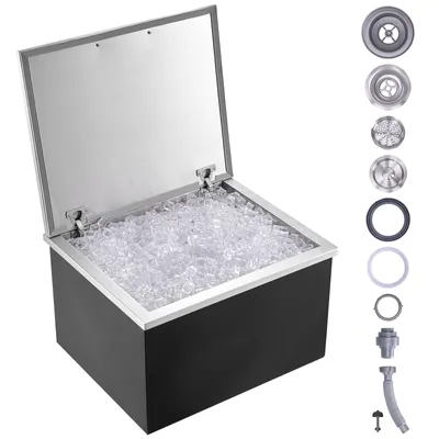 Obrázek produktu pro VEVOR zásuvný box na led, chladicí box na led z nerezové oceli o objemu 82,6 l, 710 x 406 x 437 mm Komerční box na led s výklopným víkem, vestavěná truhla na led, vypouštěcí trubka a vypouštěcí zátka jsou součástí dodávky