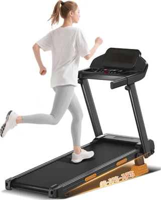 Produktbild von Laufband mit 15 % Steigung, klappbares Laufband für Zuhause, 12 km/h, 3 PS elektrischer Antrieb, bis 180 kg, 3-Bildschirm-Display und 12 Programme,
